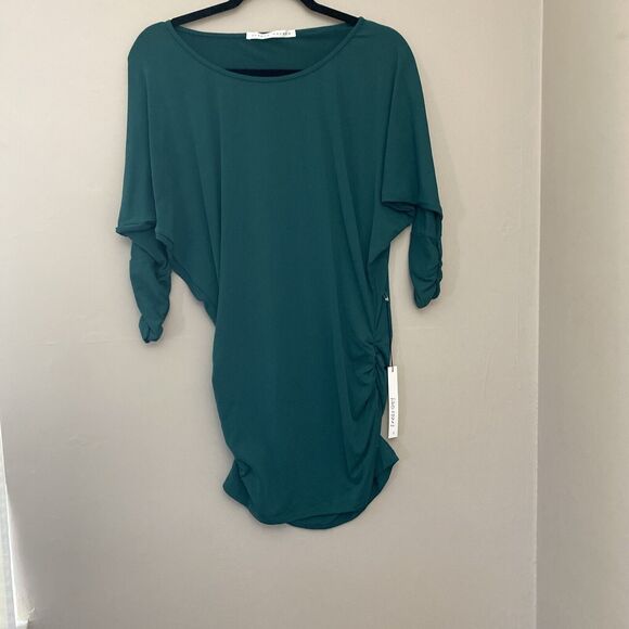 Susana Monaco Bodycon Shirt Dress Ruched Sides and Sleeves Pullover Small green - Picture 1 of 4